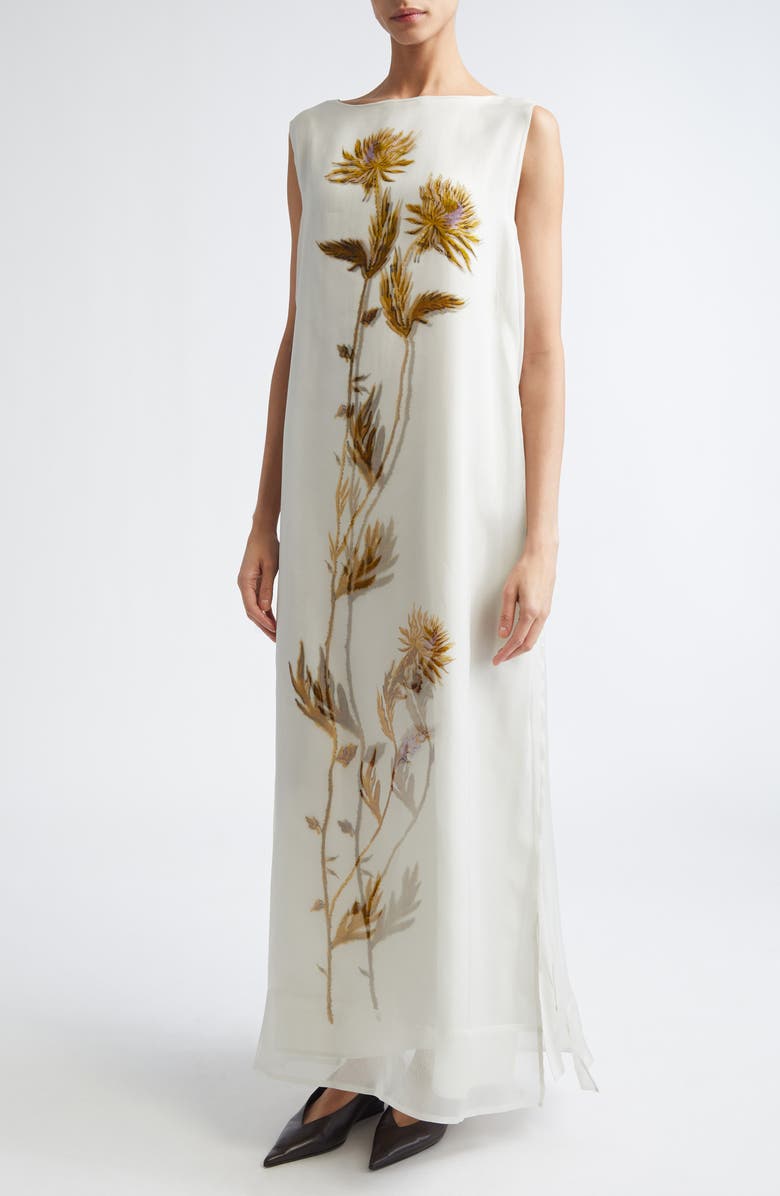 Altuzarra Jools Floral Silk Organza Evening Dress, Alternate, color, Macadamia Shibori Flower