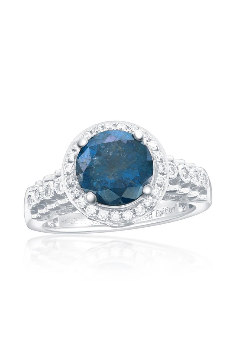 14K White Gold 2.35ct Blue Diamond & 0.35cttw Diamond Ring, Main, color, White Gold