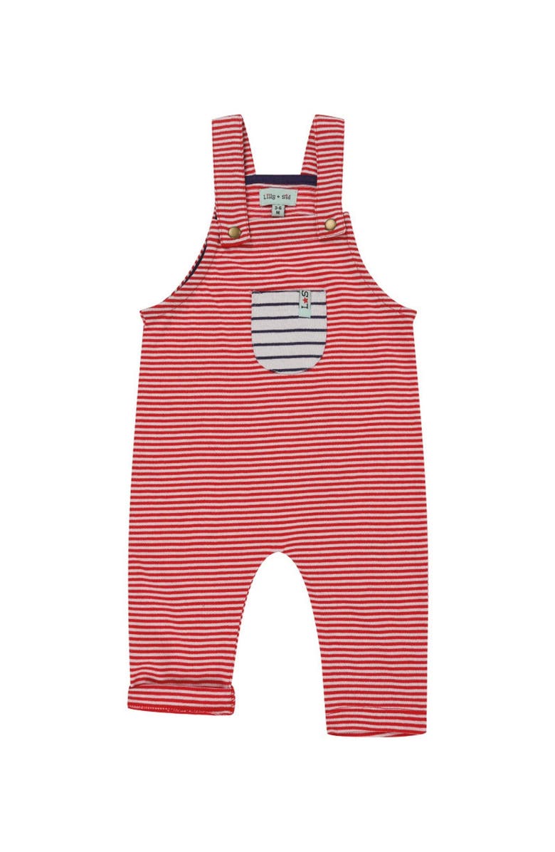 Lilly + Sid Organic Cotton Stripe Print Dungarees Jumpsuit, Main, color, Red
