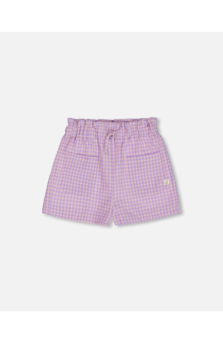Deux par Deux Girl's Printed Gingham Short Lilac And Pink, Main, color, Lilac And Pink