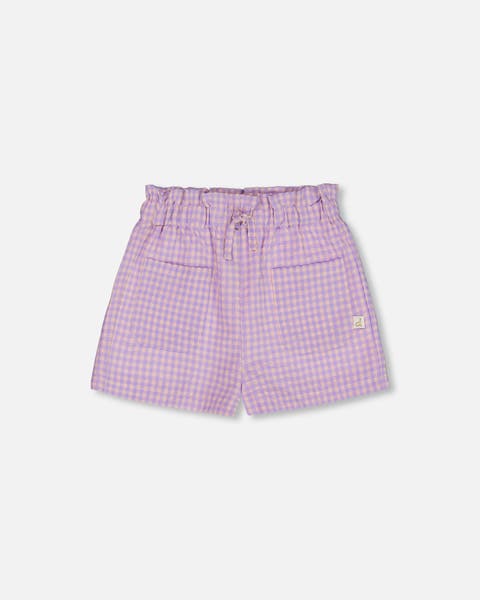 Little Girl's Printed Gingham Short Lilac And Pink