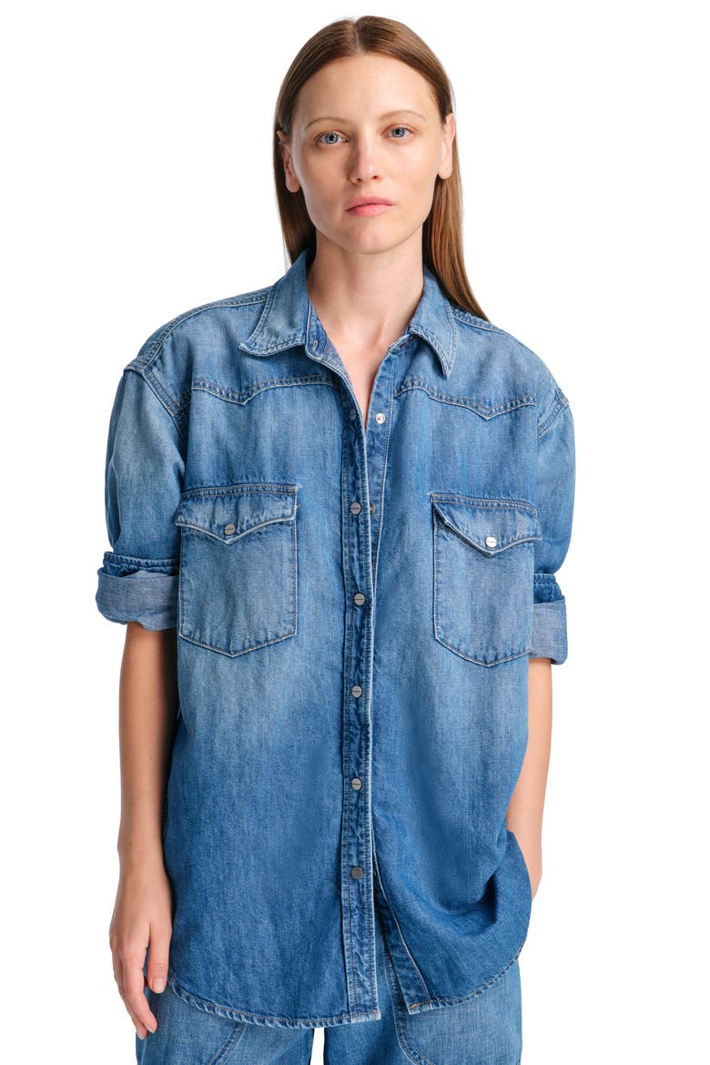 Ranchers Oversize Denim Snap-Up Shirt, Alternate, color, VINTAGE WASH