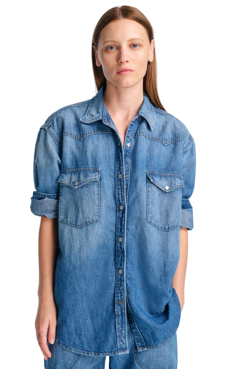 TWP Ranchers Oversize Denim Snap-Up Shirt, Alternate, color, Vintage Wash