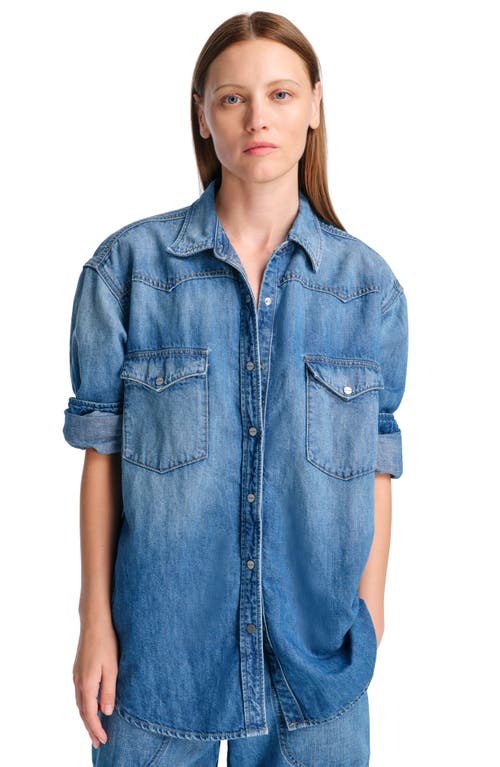 Twp Supersize Rancher Snap Front Denim Shirt In Vintage Wash