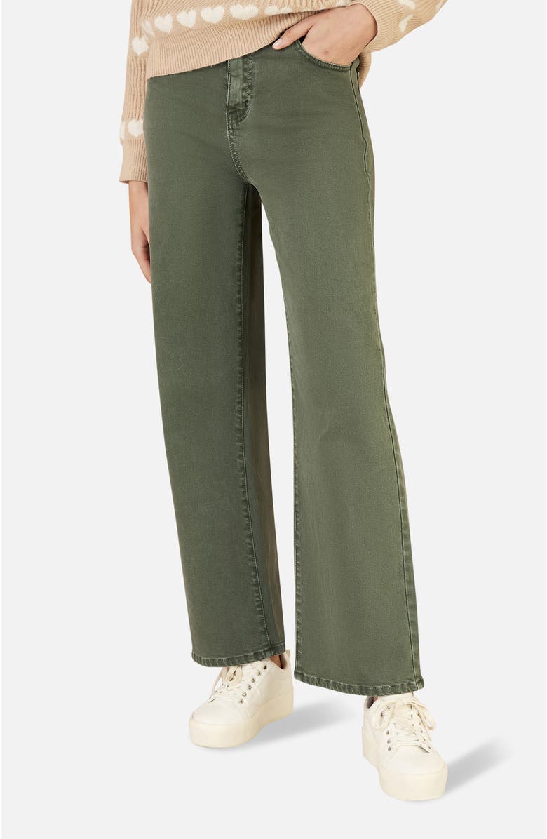 Yumi Stretch Canvas Wide Leg Jeans, Main, color, Green