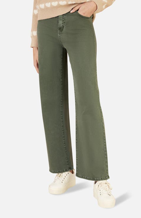 Stretch Canvas Wide Leg Jeans