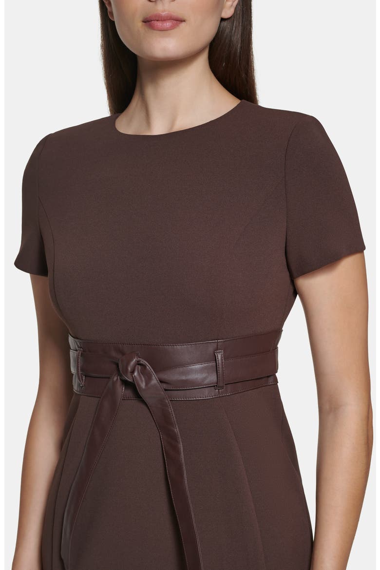 Faux Leather Tie Waist Sheath Dress, Alternate, color, COFFEE BEAN