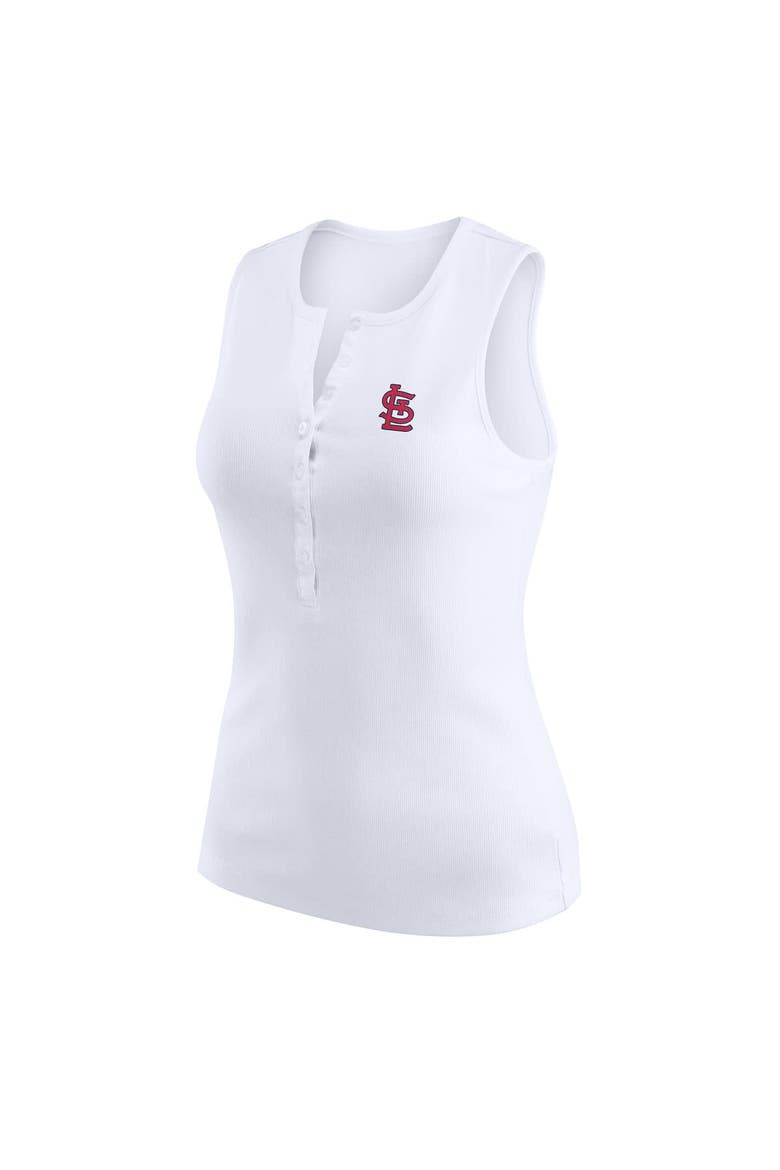 Women's WEAR by Erin Andrews White St. Louis Cardinals Rib-Knit Henley Tank Top, Alternate, color, White