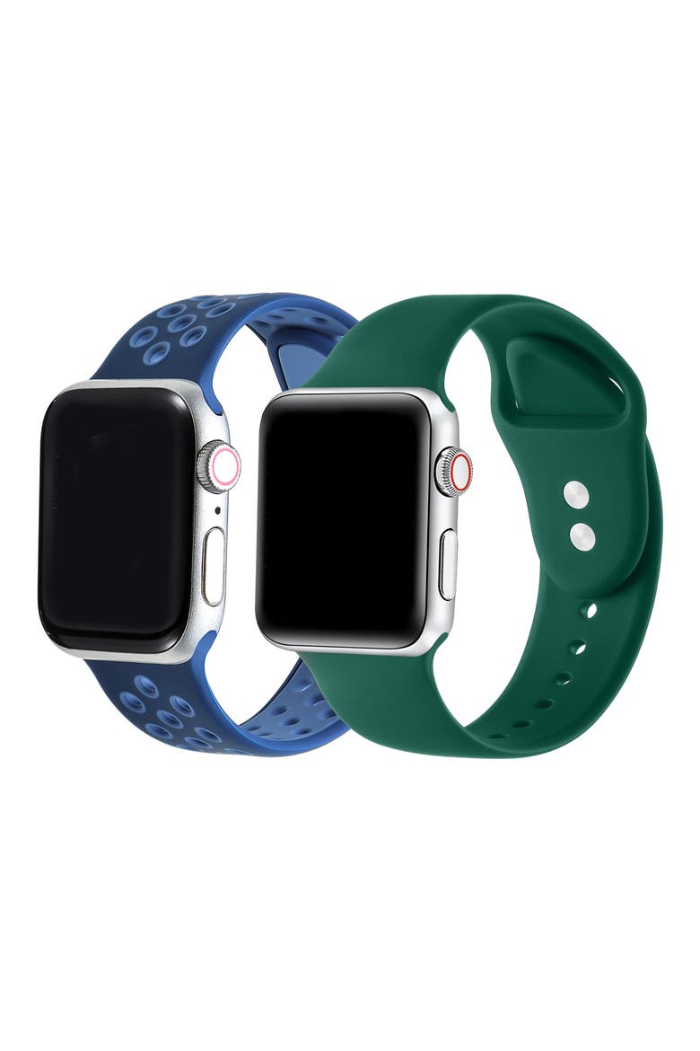 2-Pack Assorted Silicone Apple Watch® Watchbands, Alternate, color, BLUE/ GREEN