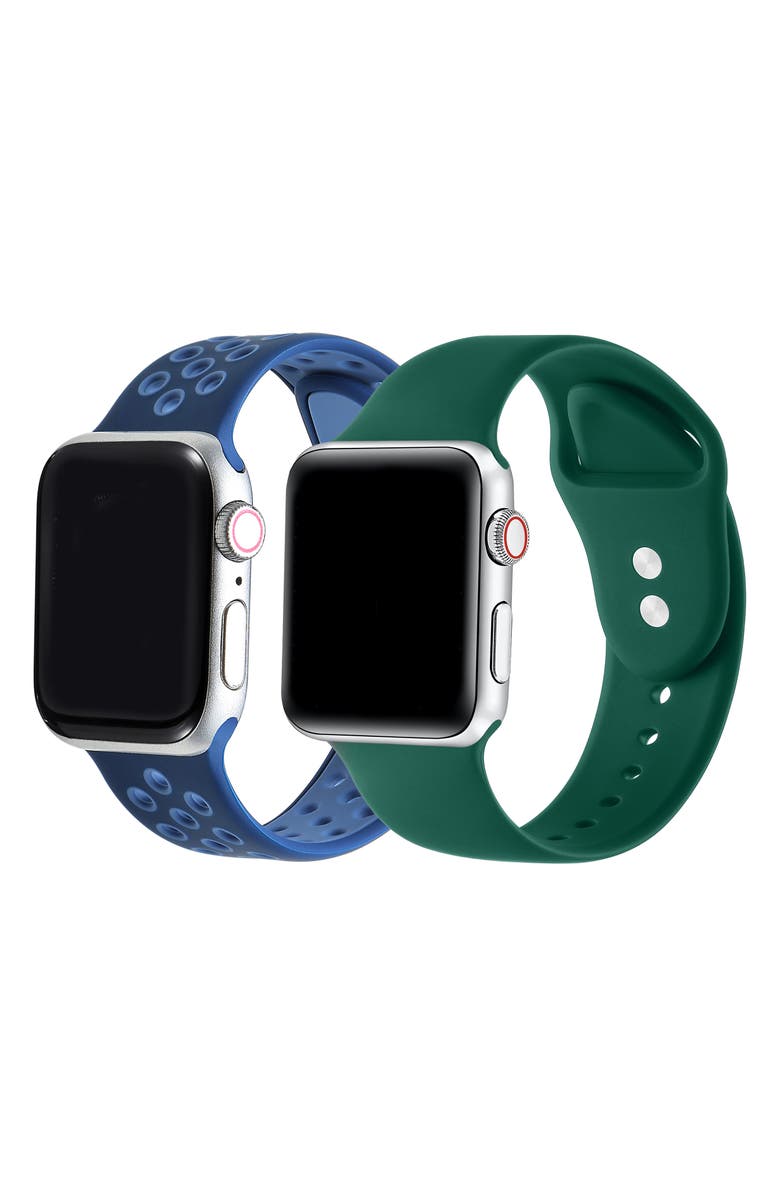 Posh Tech 2-Pack Assorted Silicone Apple Watch<sup>®</sup> Watchbands, Alternate, color, Blue/ Green