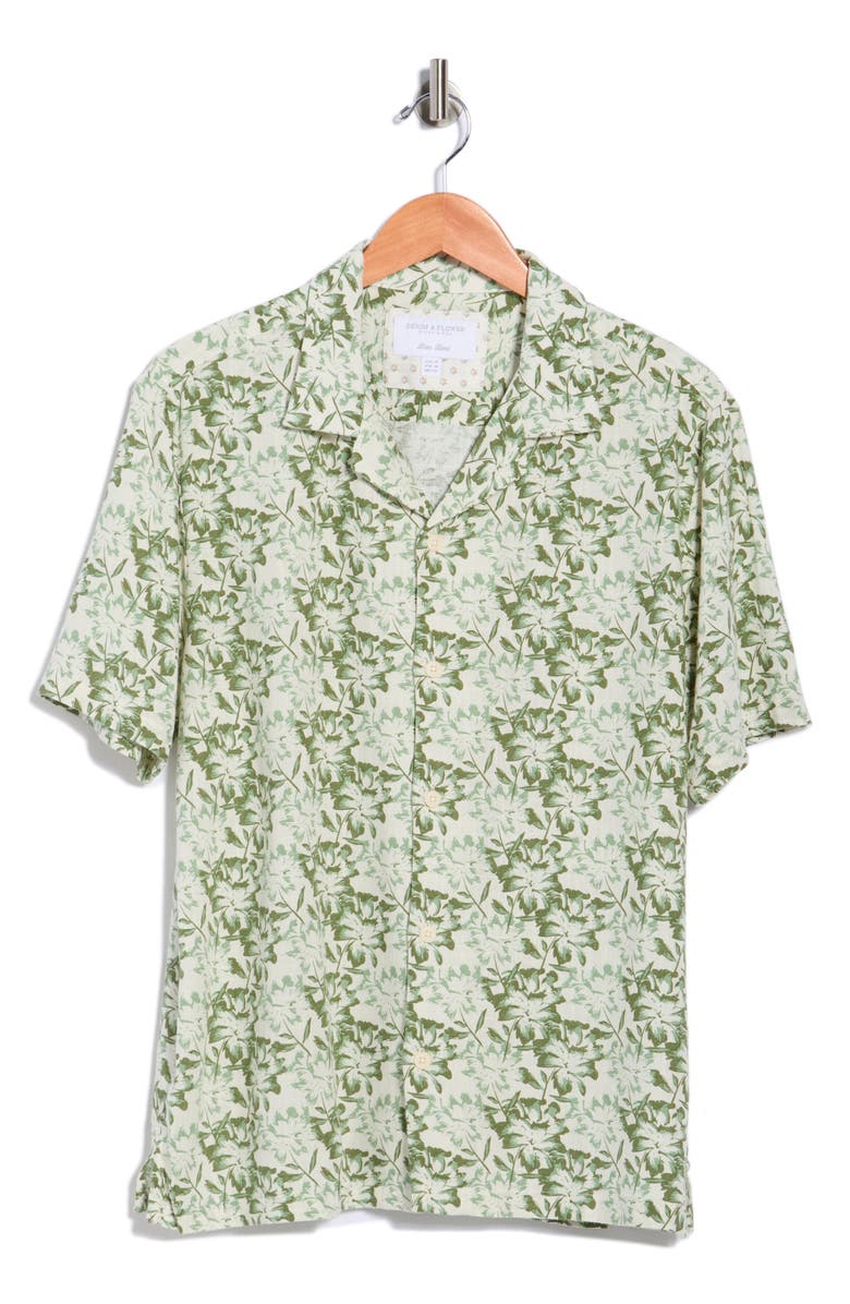 DENIM AND FLOWER Floral Short Sleeve Button-Up Shirt, Main, color, Off White