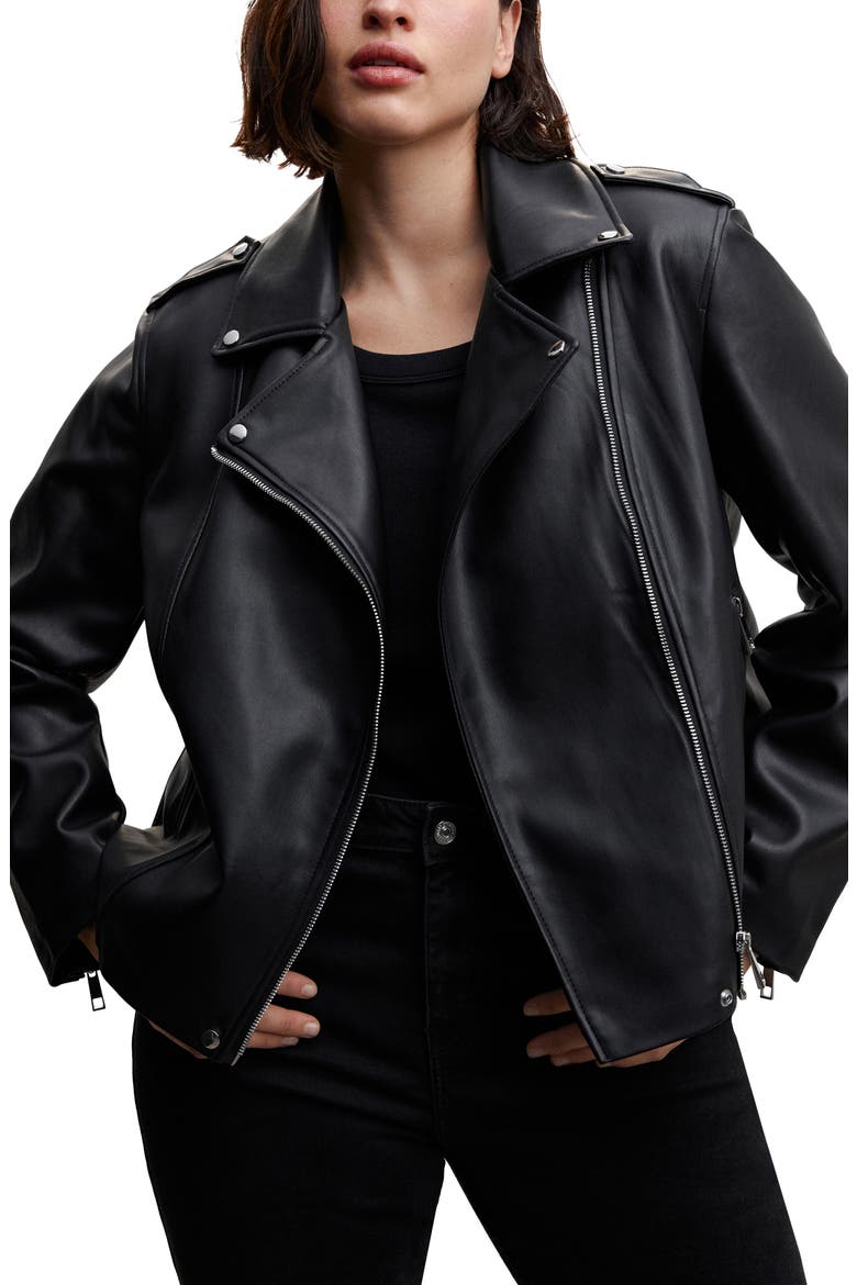 Faux Leather Biker Jacket, Main, color, BLACK