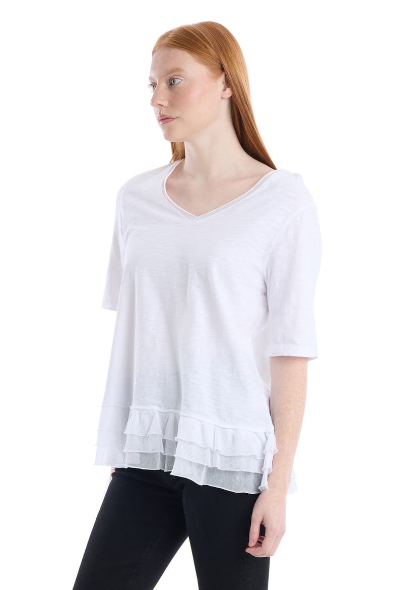 V-Neck Elbow Sleeve Mixed Media Tee, Alternate, color, White