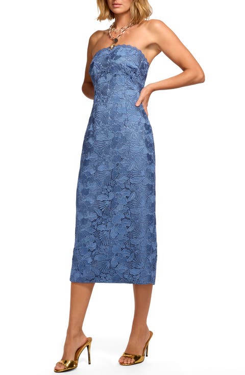 Tessa Metallic Floral Strapless Lace Sheath Cocktail Dress