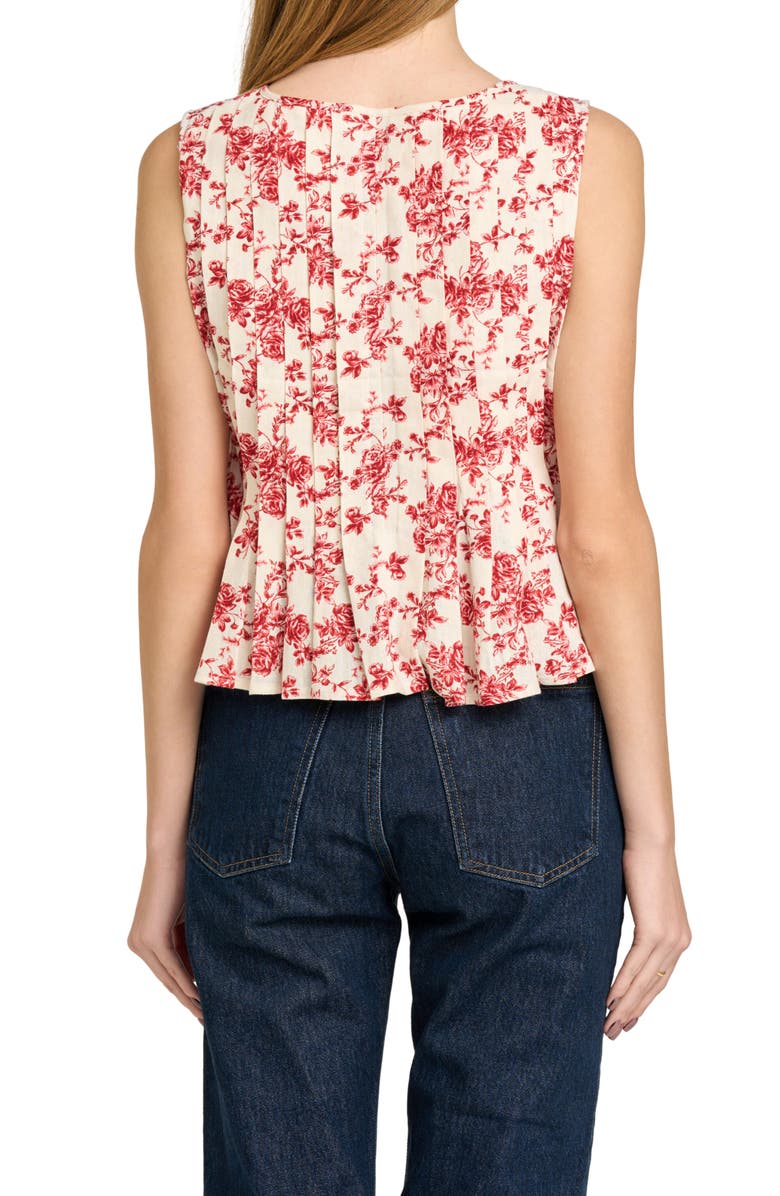WAYF Romy Floral Pleated Top, Alternate, color, Red Toile