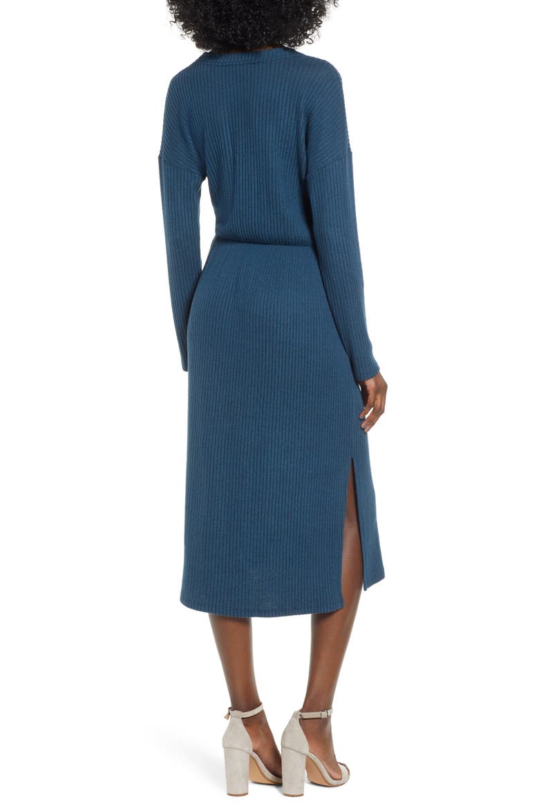 Rib Knit Midi Dress, Alternate, color, MIDNIGHT NAVY