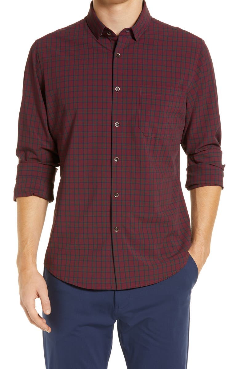 Mizzen+Main Leeward No Tuck Plaid Performance Button-Up Shirt, Main, color,