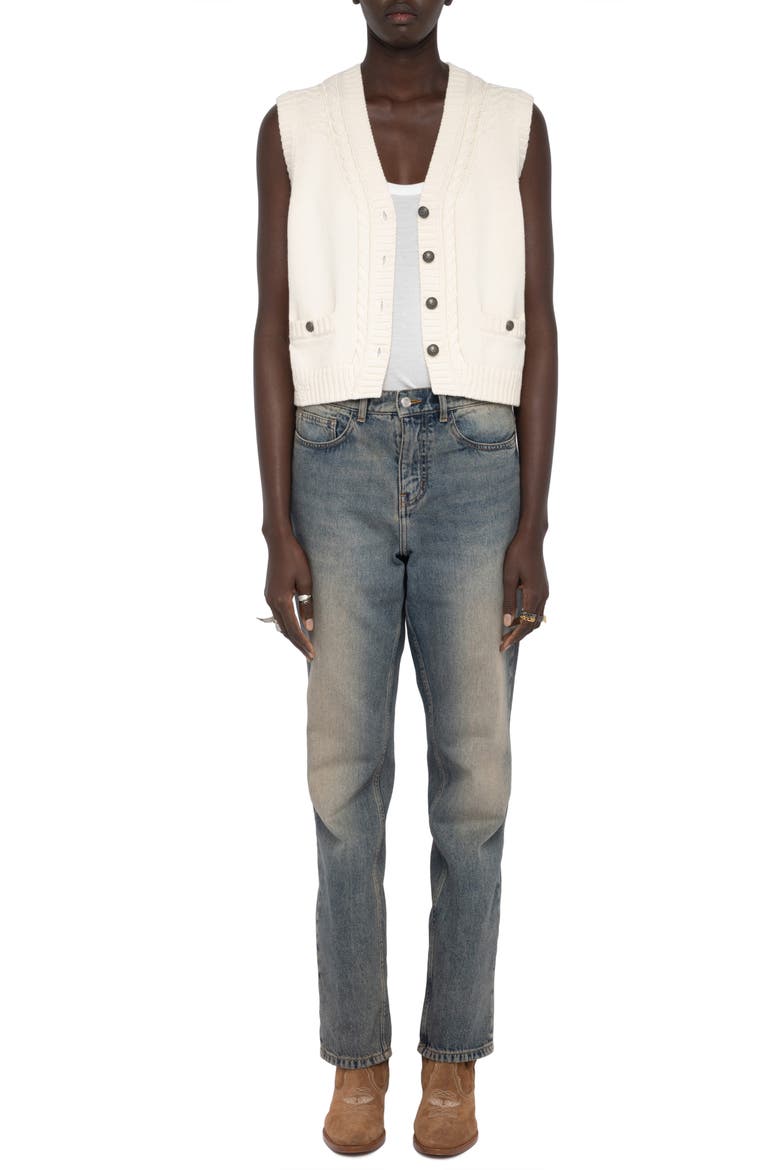 Mally Cable Stitch Vest, Alternate, color, VANILLE