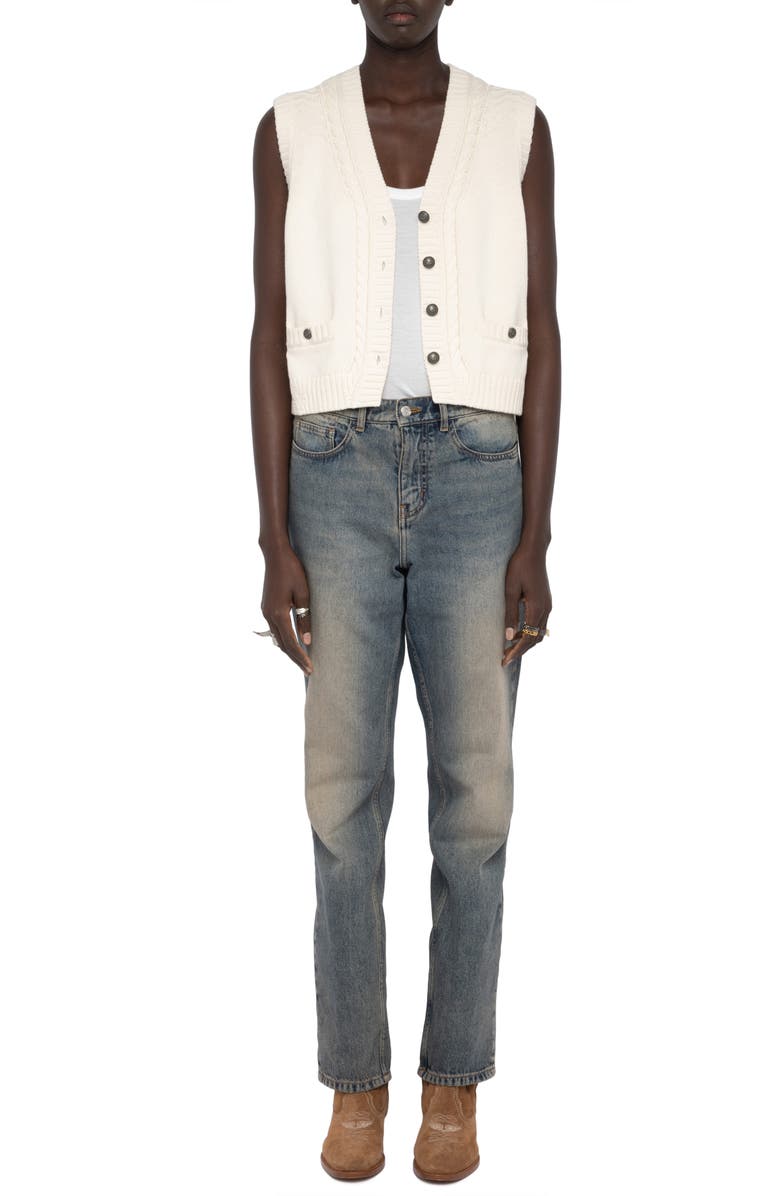 Zadig & Voltaire Mally Cable Stitch Vest, Alternate, color, Vanille