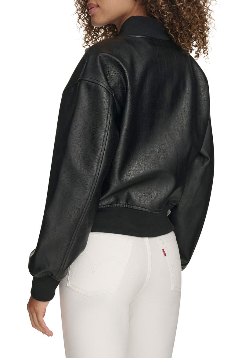 Relaxed Faux Leather Bomber Jacket, Alternate, color, BLK BLACK