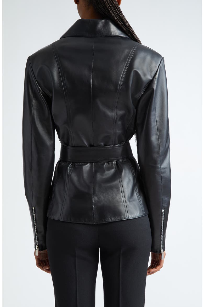 Belted Plongé Leather Moto Jacket, Alternate, color, BLACK