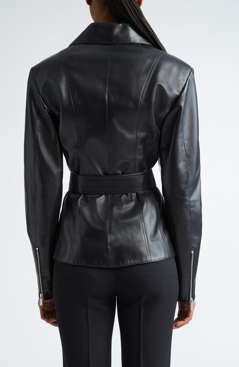 Michael Kors Collection Belted Plongé Leather Moto Jacket, Alternate, color, 