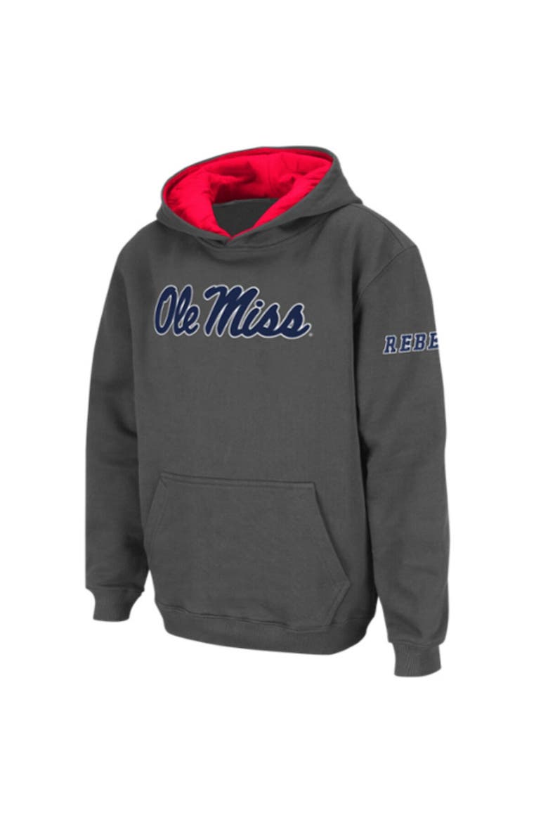 Youth Stadium Athletic Charcoal Ole Miss Rebels Big Logo Pullover Hoodie, Main, color, Charcoal