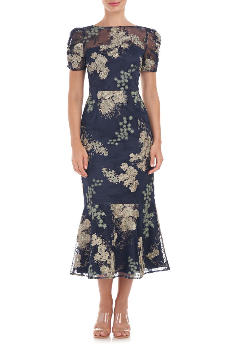 Hope Floral Embroidered Cocktail Dress, Main, color, NAVY/ JADE