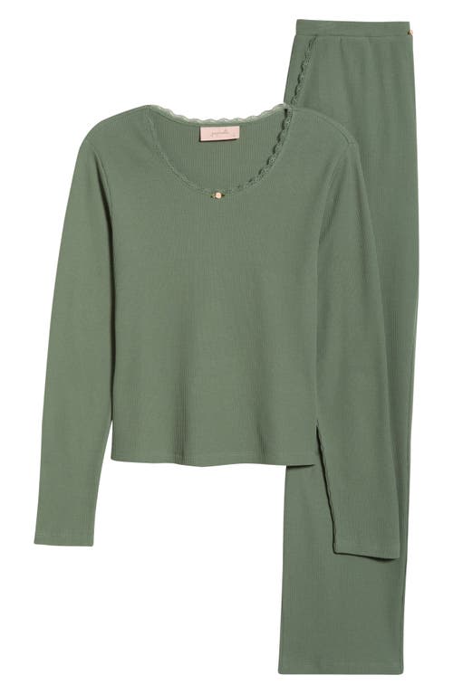 Papinelle Claire Waffle Knit Pajamas In Green