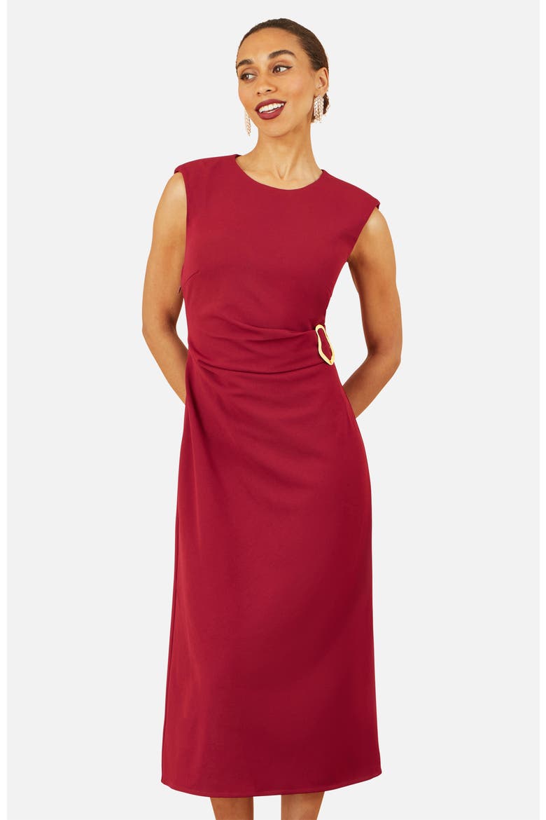 Buckle Detail Ruched Dress, Alternate, color, Burgundy