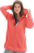 Roaman's Plus Size Waffle Knit Zip-Front Relaxed Hoodie