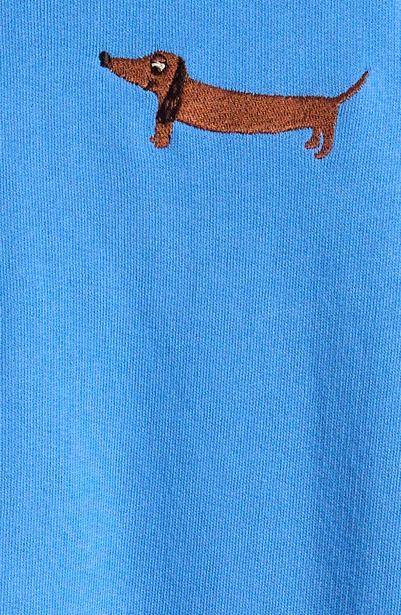 Mini Rodini Dog Embroidered Hooded Organic Cotton Zip-Up Romper, Alternate, color, Blue