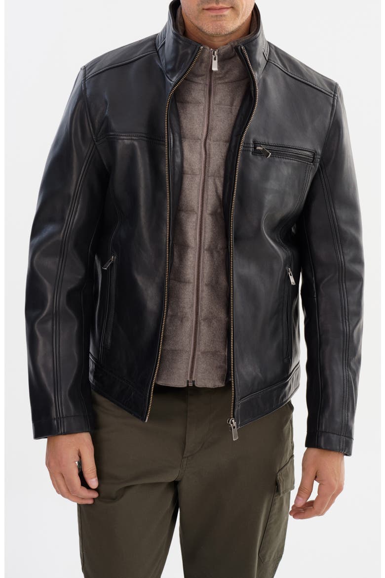Leather Bomber Jacket, Alternate, color, BLACK