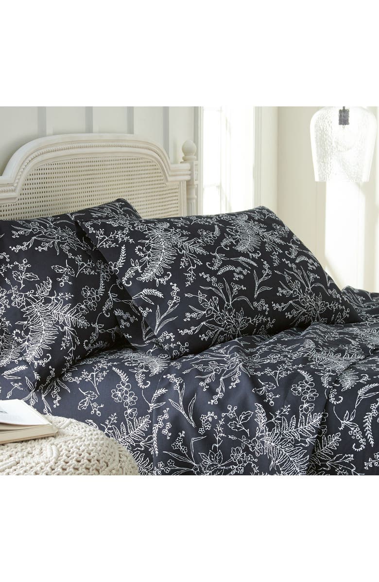 SOUTHSHORE FINE LINENS Winter Brush Sheet Set, Alternate, color, Black W/ White Flowers