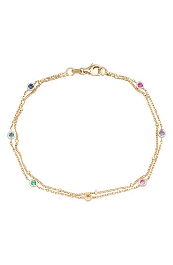 Frankie & Zoe 14k Yellow Gold Semiprecious Stone Station Double Row Bracelet