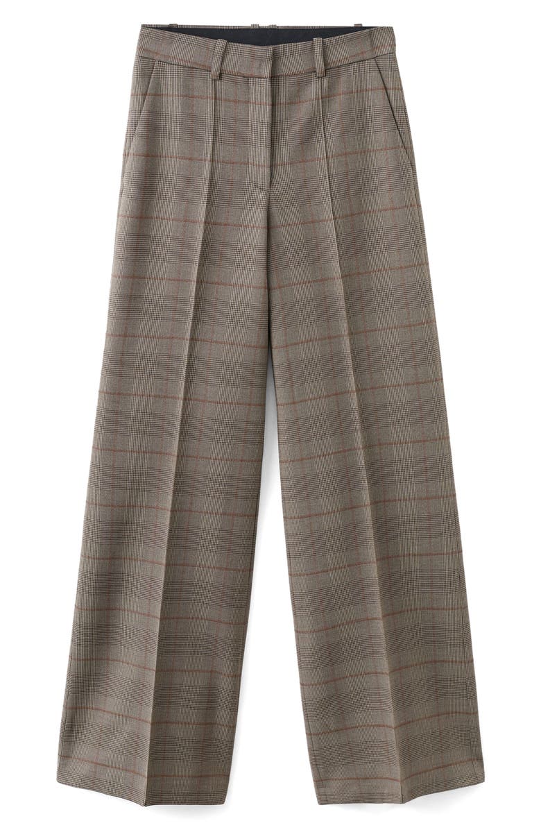 MANGO Check High Rise Straight Leg Pants, Main, color, Brown