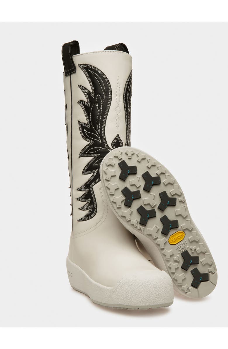 Bally Chambery Leather Long Boots, Alternate, color, White/Black