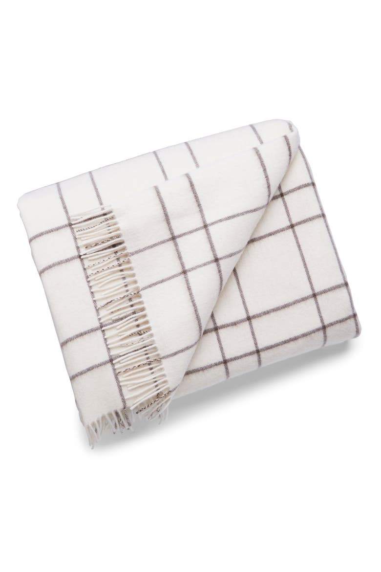 Plaid Wool Throw Blanket, Alternate, color, MARSHMALLOW