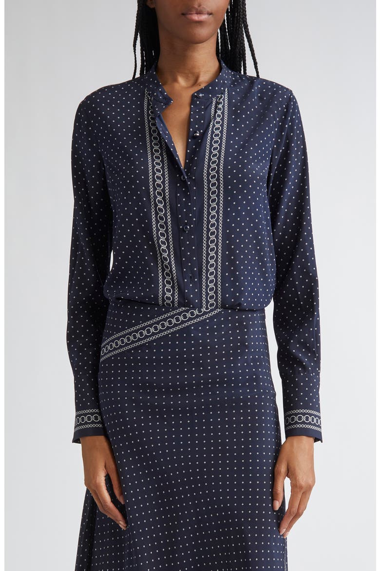 Johnson Mixed Print Stretch Silk Button-Up Shirt, Main, color, NAVY MULTI