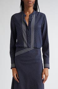 Veronica Beard Johnson Mixed Print Stretch Silk Button-Up Shirt