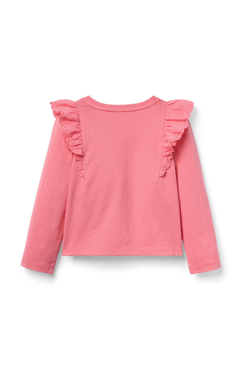 Janie and Jack Eyelet Ruffle Shoulder Top, Alternate, color, Coral