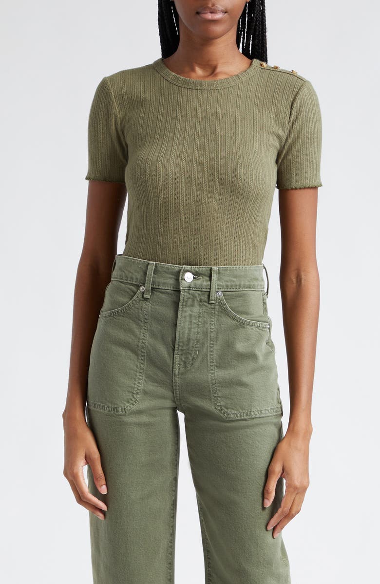 Veronica Beard Draya Open Stitch Knit T-Shirt, Main, color, Stone Army
