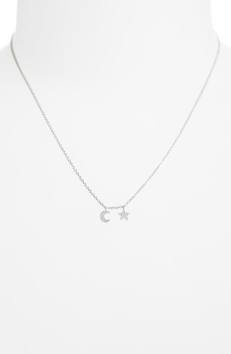 Meira T Moon and Star Diamond Pavé Charm Necklace, Alternate, color, 