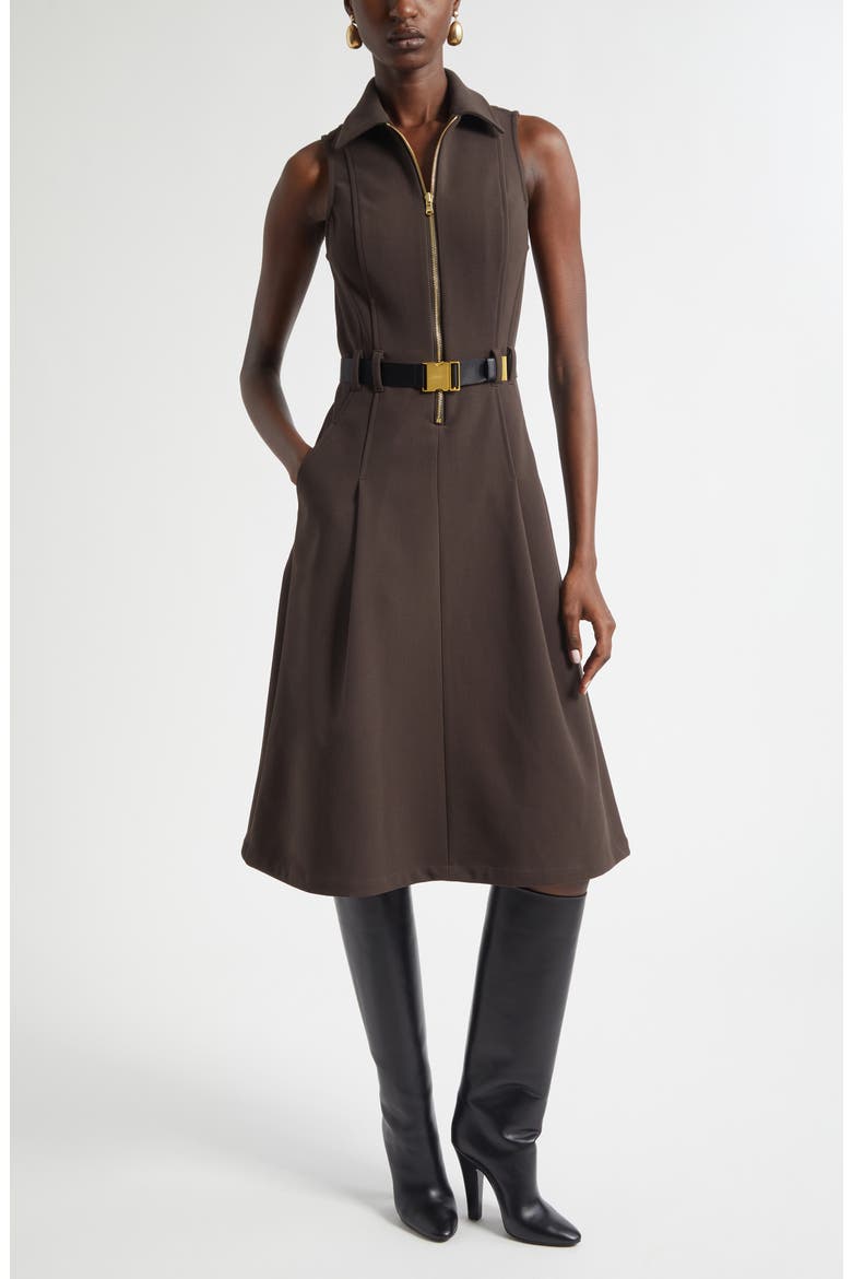 Kylo Belted Sleeveless Shirtdress, Main, color, DARK BROWN