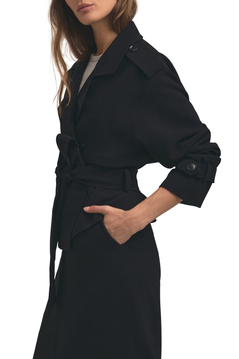 The Charles Crop Trench Coat, Alternate, color, BLACK