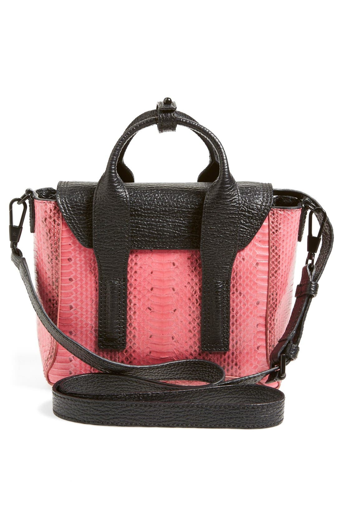 'Pashli Mini' Leather & Genuine Snakeskin Satchel, Alternate, color, HOT PINK/ BLACK