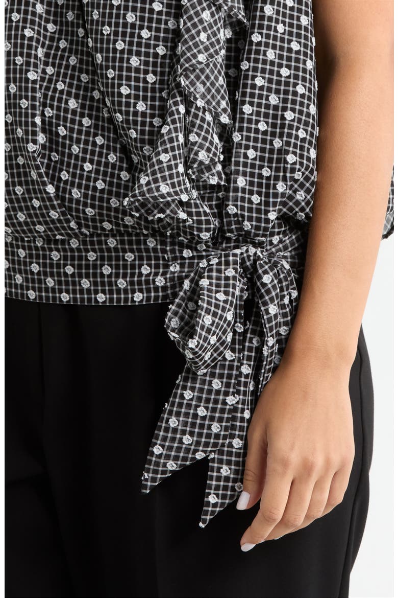Plaid Swiss Dot Flutter Sleeve Ruffle Top, Alternate, color, BLACK/ WHITE PLAID
