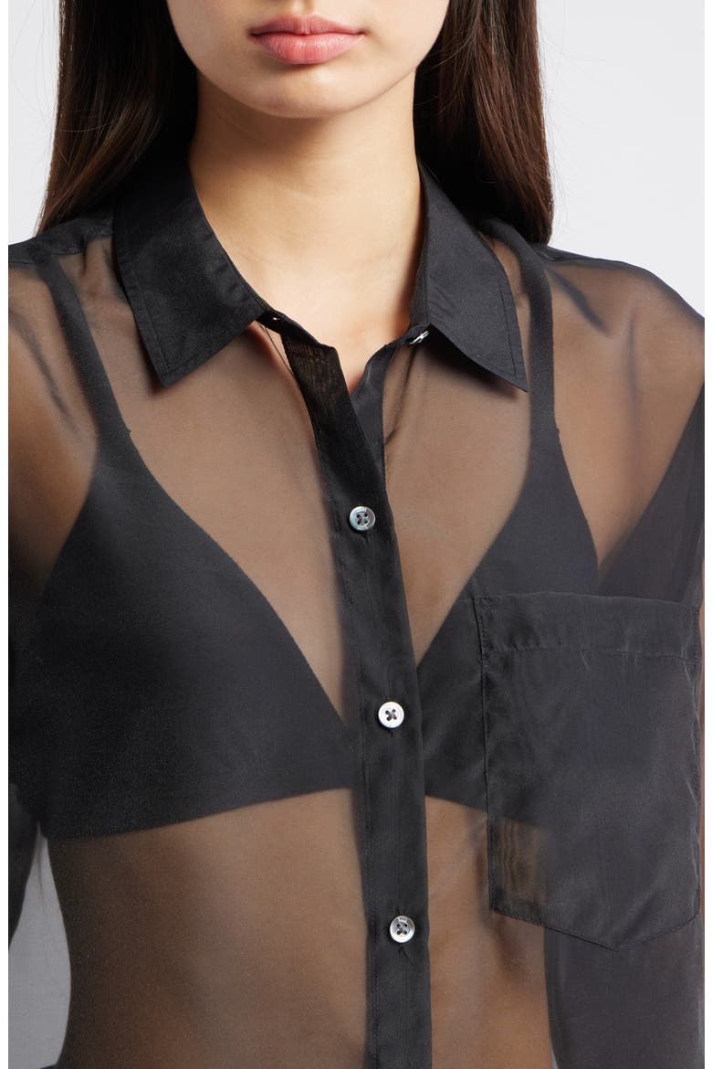 Sofiya Sheer Oversize Button-Up Shirt, Alternate, color, BLACK
