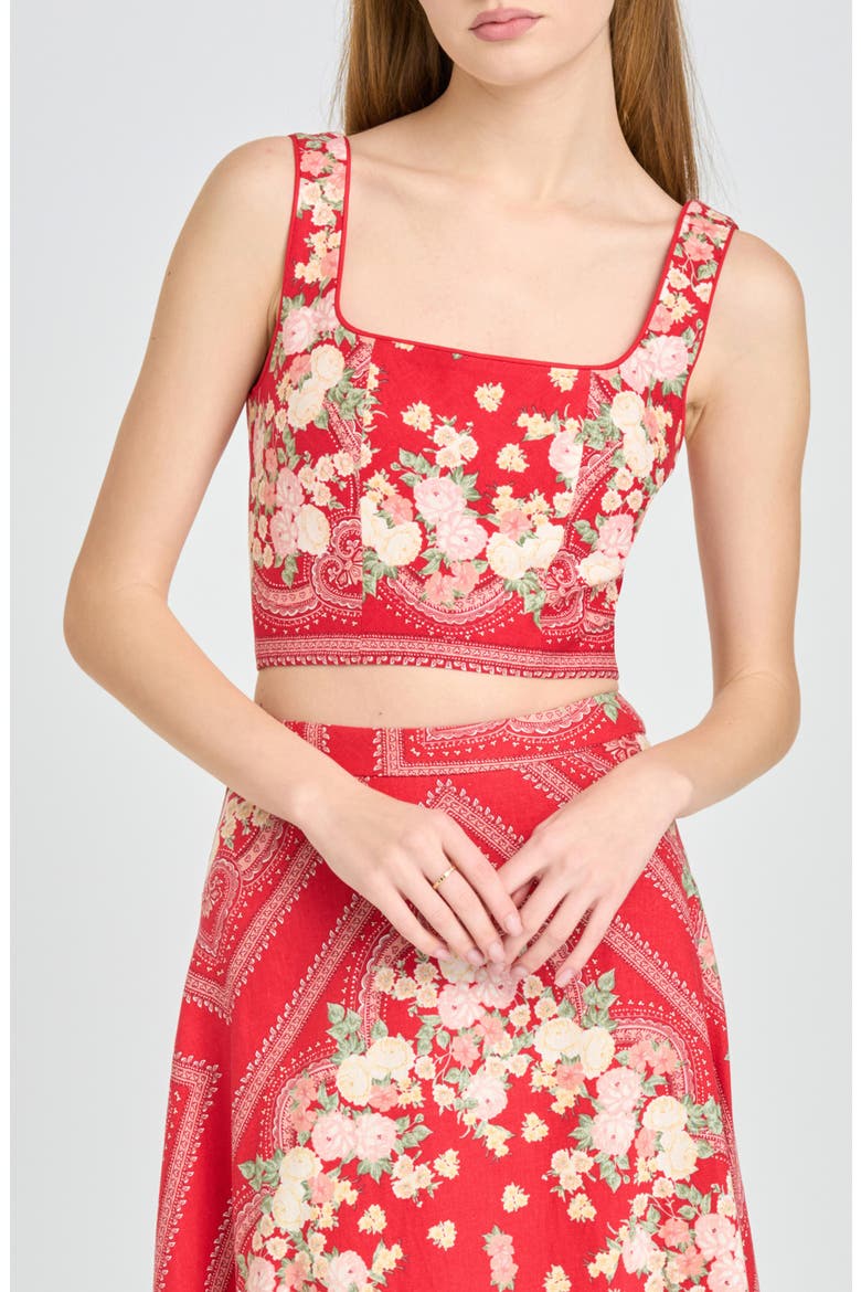 Edith Linen Blend Crop Top, Main, color, RED SCARF