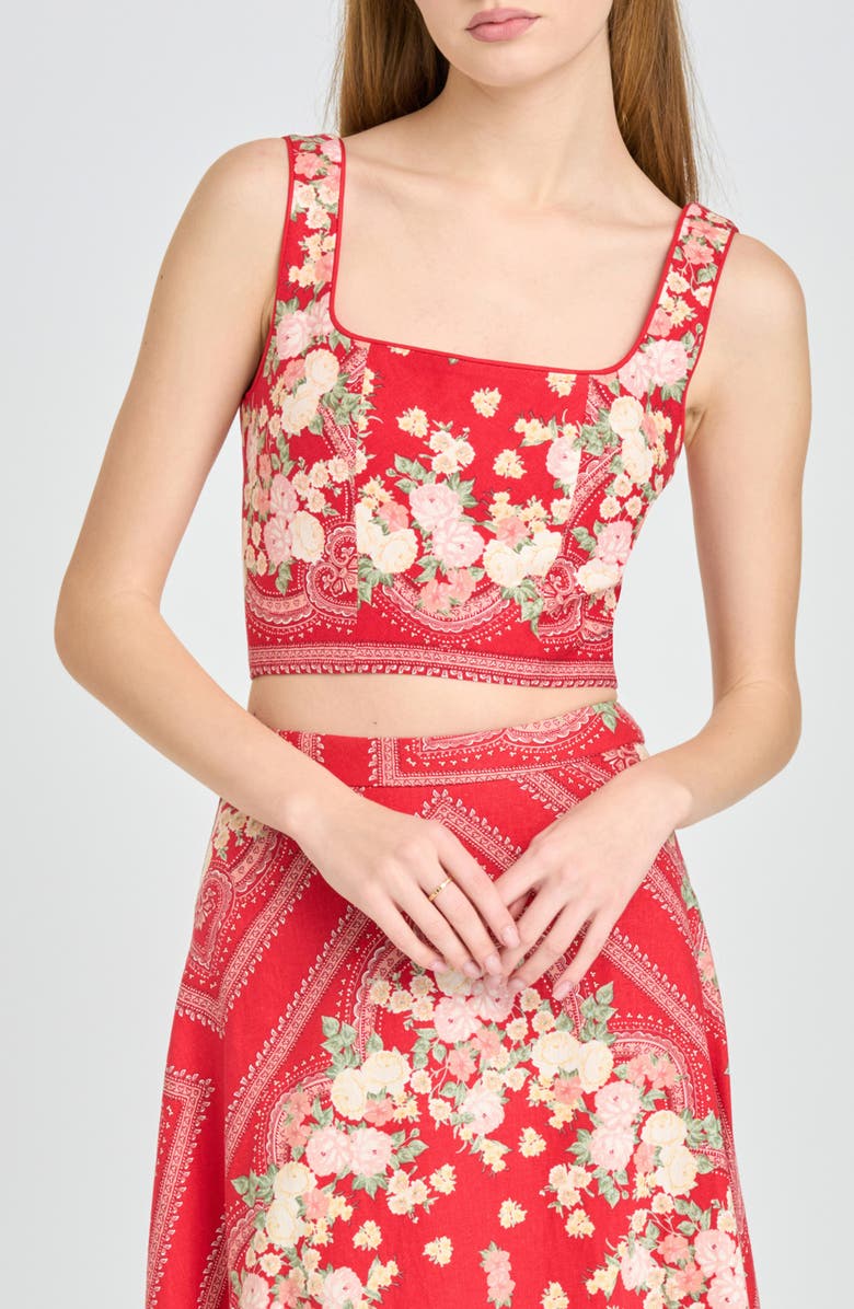 WAYF Edith Linen Blend Crop Top, Main, color, Red Scarf